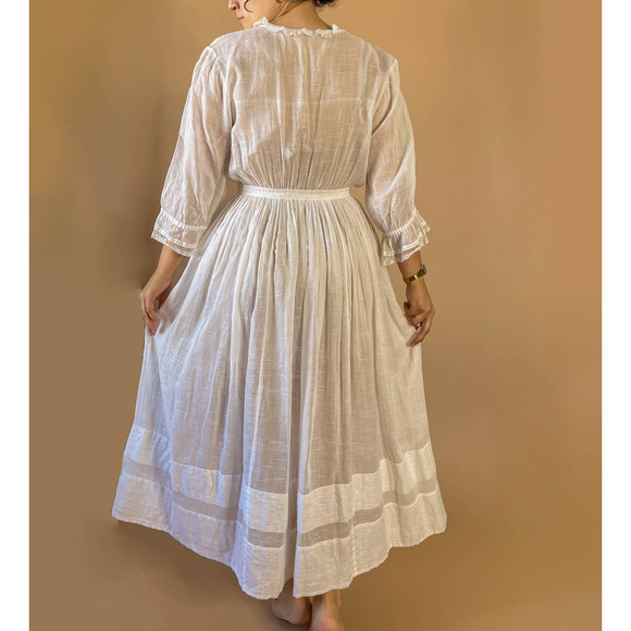 Antique White Long Sleeve Cotton Edwardian Lawn Dress 26-27w - Picture 4 of 13